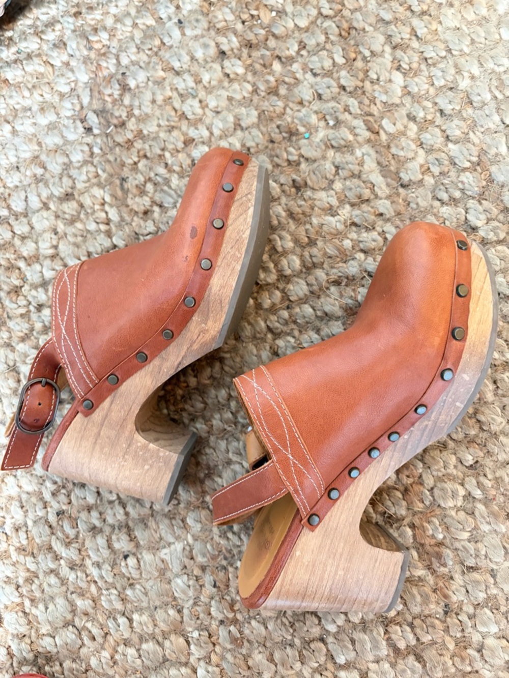 Sezane Tan Leather Clog Mules with Wooden Platform 39 - Picture 5 of 6